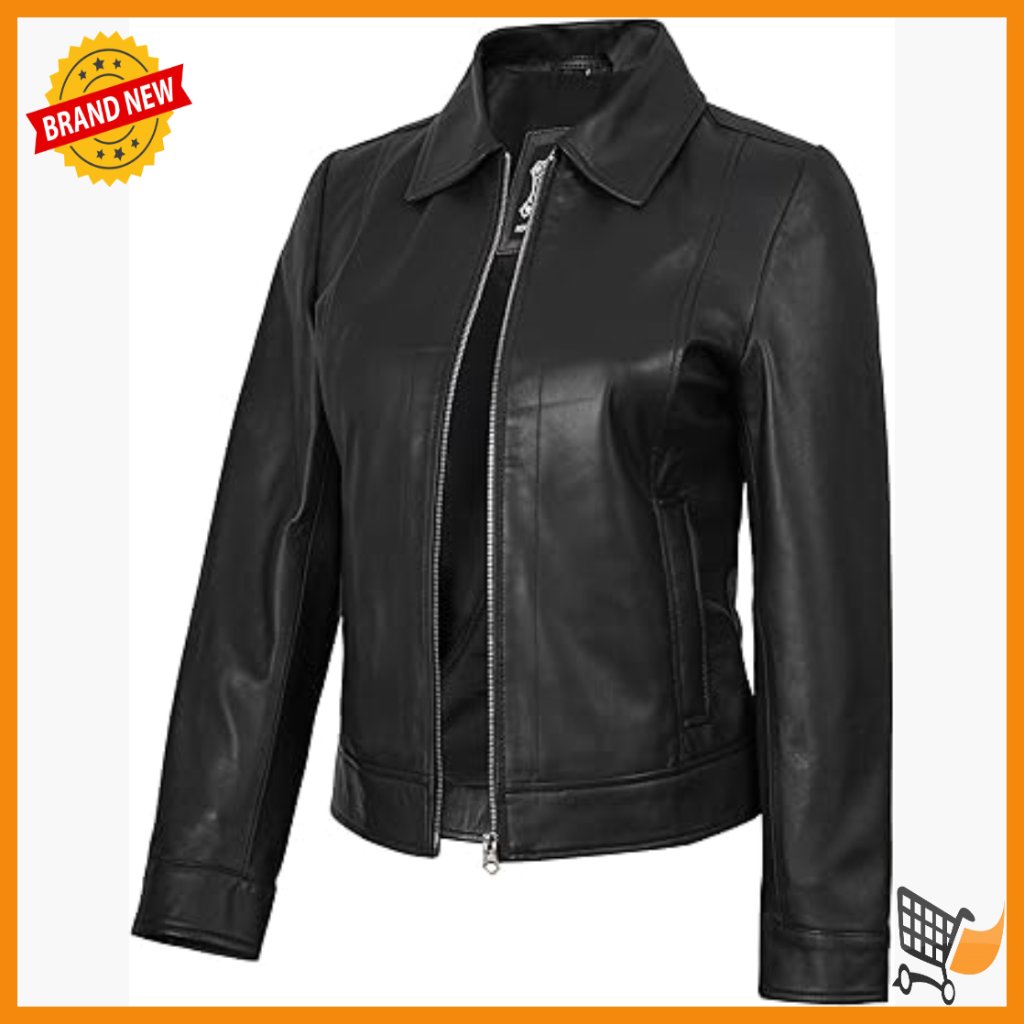 Lambskin Leather Jacket Women's Trucker Style Long Sleeve Regular Fit
